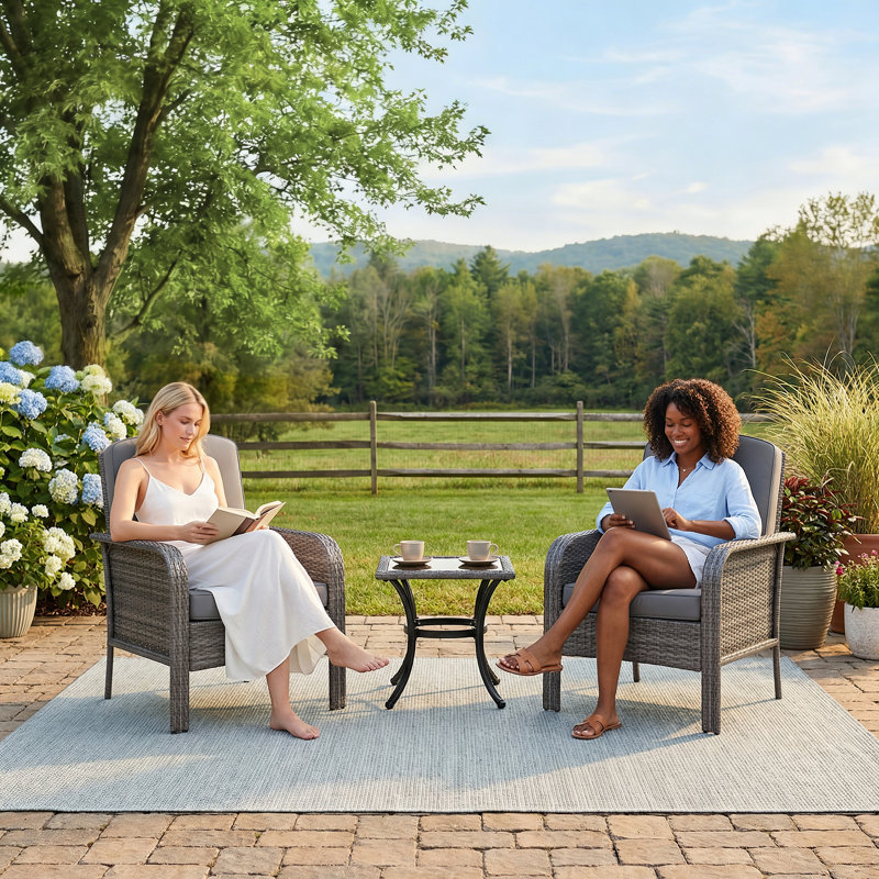 2-Piece Outdoor Patio Furniture Set, All-Weather Rattan Chairs with Thick Cushions, High Back Wicker Lounge Chairs for Porch, Deck, Garden, Poolside & Backyard (Gray)