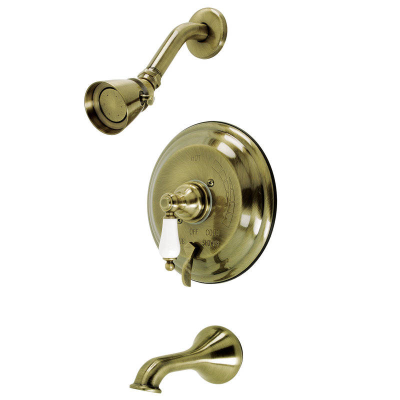 Kingston Brass Restoration Single-Handle Pressure Balanced Tub and Shower Faucet, Antique Brass
