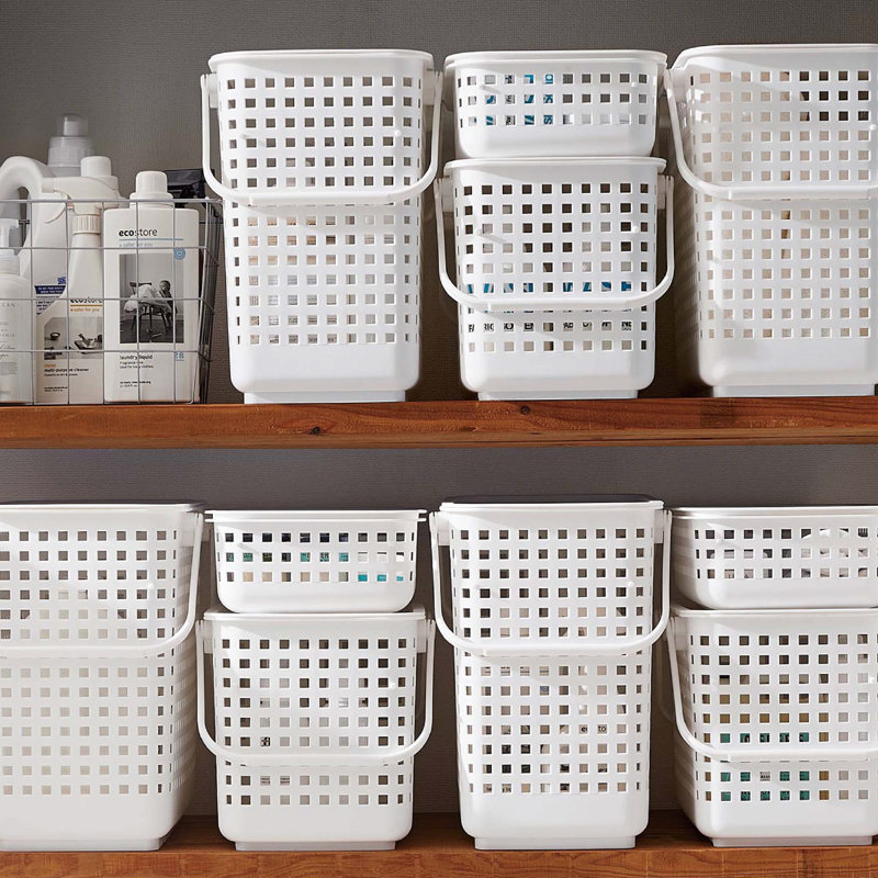 Like-it Plastic Storage Basket White Small Tote Basket with Lid for Closet and Pantry, White, 5.12" H x 10.04" W x 17.91" D
