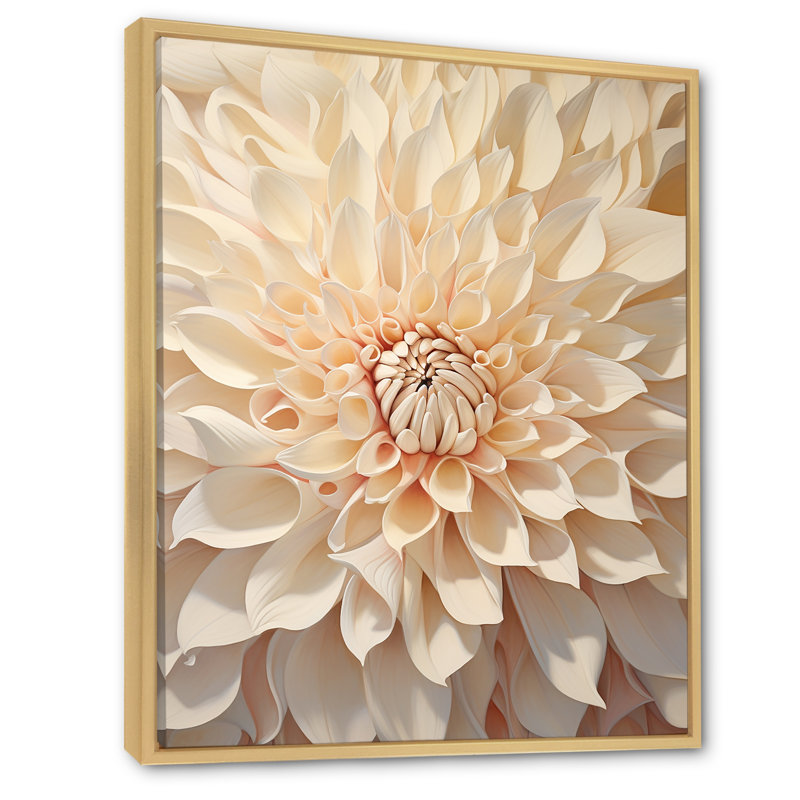 Minimalisme dahlia beige sur toile, Cadre naturel flottant, H 20 po x l 12 po x P 1 po