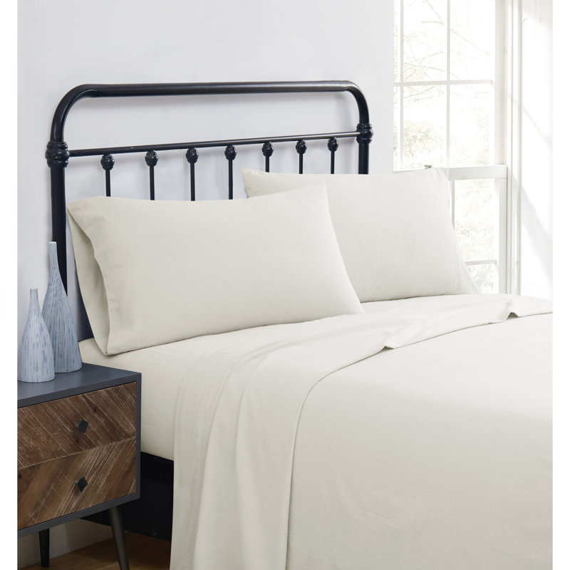 Ensemble de draps 100% flanelle Traditional, Ensemble de draps pour lit simple avec un drap-hou, Ivoire