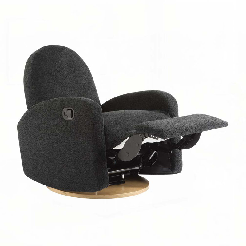 Boucle Fabric 360 Swivel and Glider Recliner Chair, Black