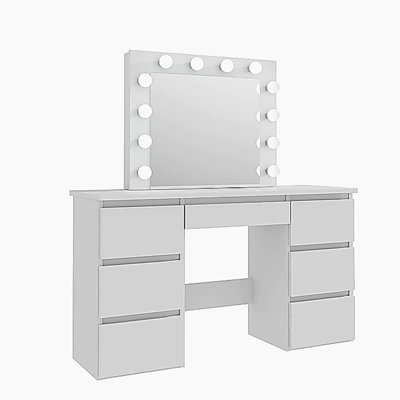 Grandes tables de coiffeuse blanches avec miroir et lumière