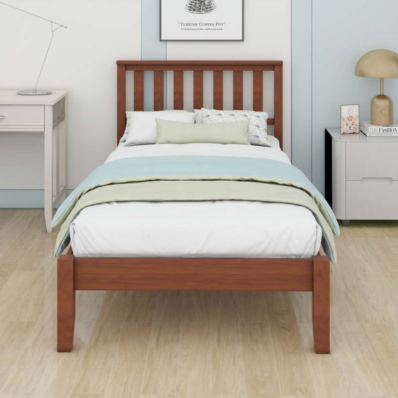 Wood Platform Bed With Headboard, Walnut