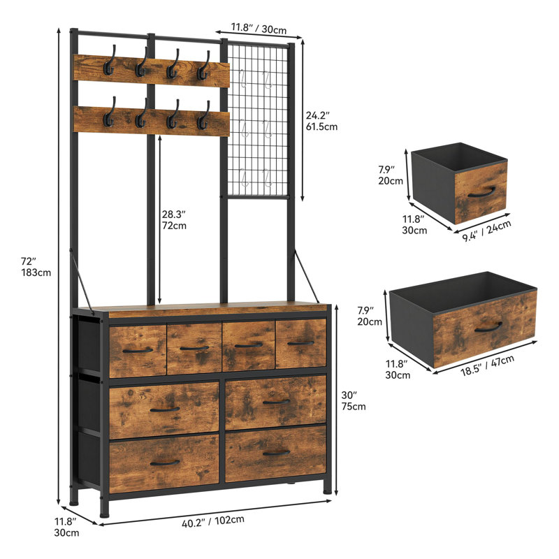 Hall Tree 102cm Wide with Bench