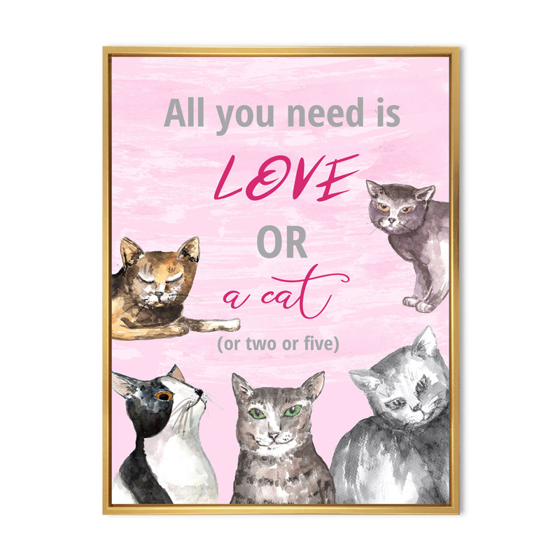 Carte pour les amateurs de chat - Peinture sur toile, H 44 po x l 34 po x P 1,5 po, Cadre flottant doré