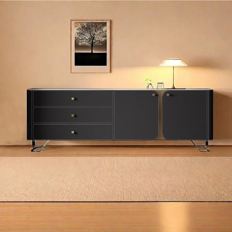 Meuble télé de chambre de style américain, 94.49", Noir / blanc, gris