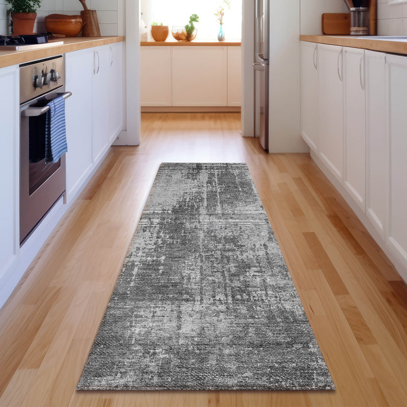 Tapis gris Prisco lavable à la machine de qualité supérieure, Tapis de couloir 2 pi 3 po x 7 pi 6 po