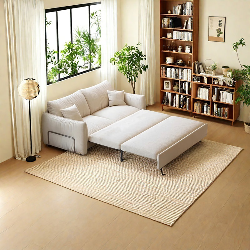 Canapé-lit en chenille minimaliste blanc moderne 99,21 po avec coussins, H 34,65 po x l 99,21 po x P 35,43 po