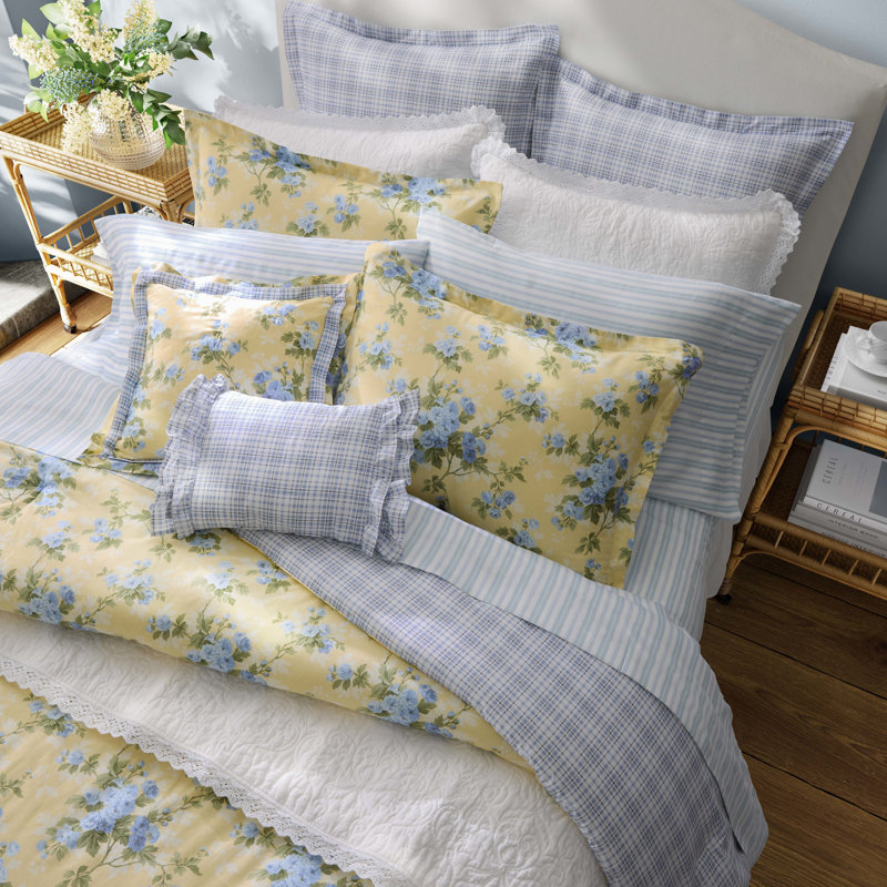 King Blue and Yellow Cotton Reversible Comforter Set