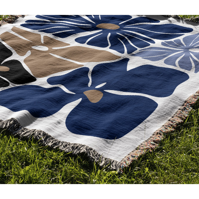 Jeté en coton Roni, Bleu, 60 x 60
