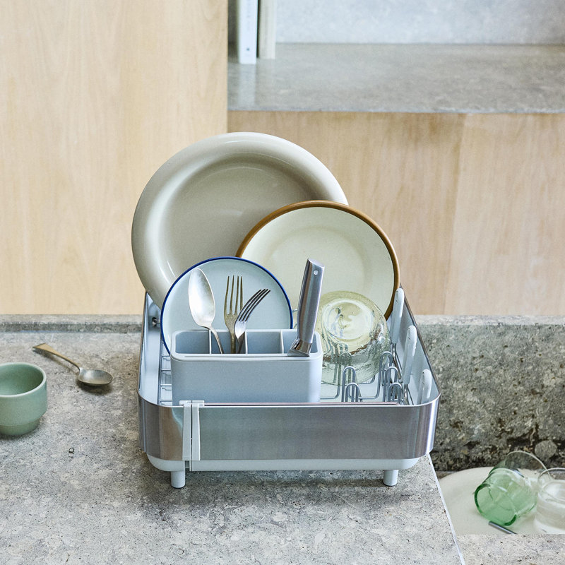 Égouttoir à vaisselle extensible en acier avec porte-verres Joseph, Pierre claire