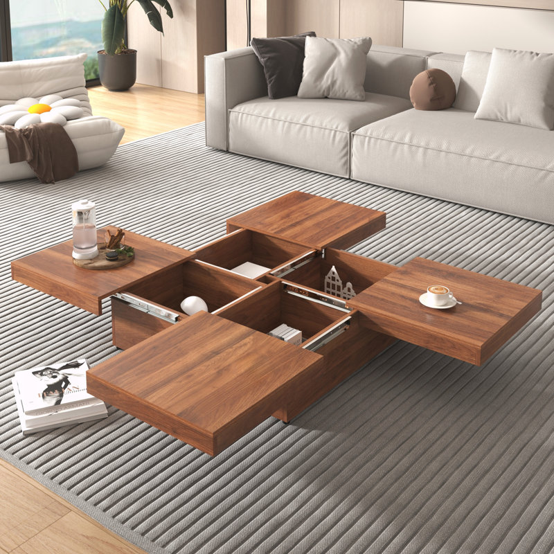 Table basse avec plateau coulissant et rangement