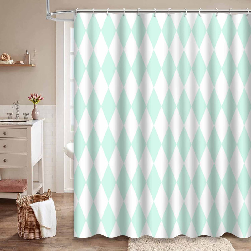 Rideau de douche Tile Mint Green White, L 72 po x l 78 po