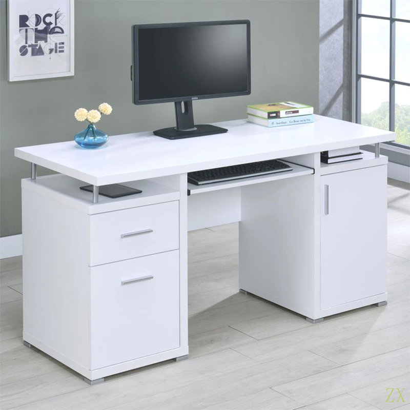 Bureau d'ordinateur de 55 pouces avec 2 tiroirs, idéal pour le bureau ou le bureau dans la chambre ou le salon, Blanc