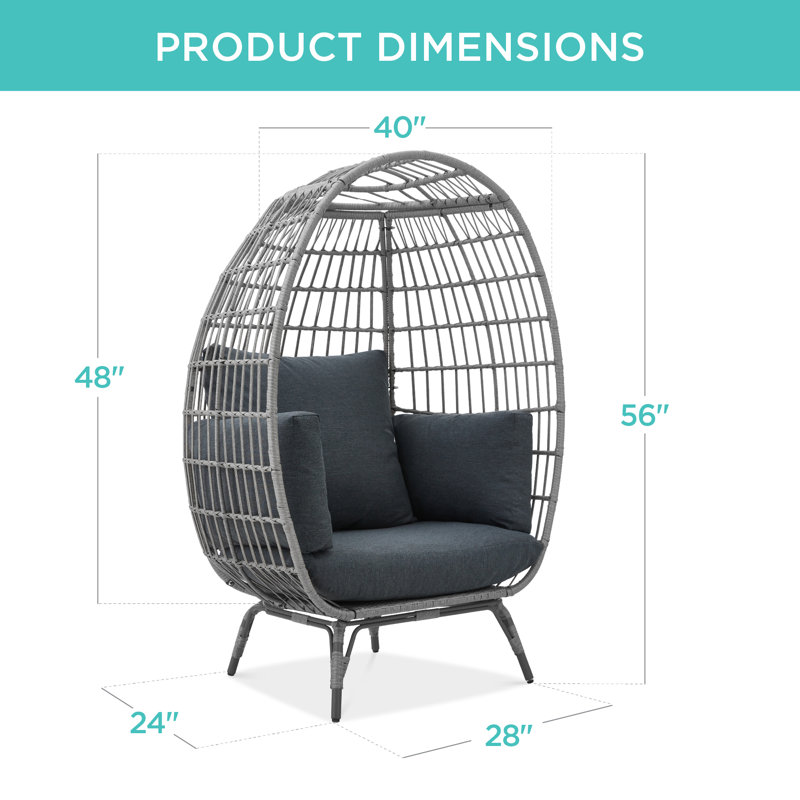Gray Wicker Oversized Egg Lounge Chair with Cushions