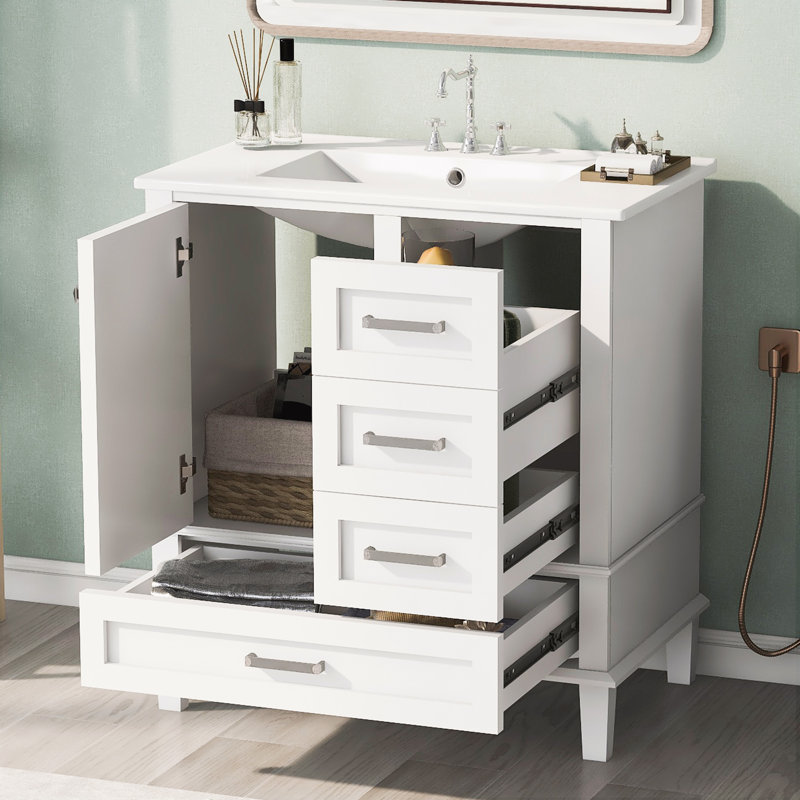 Ensemble de meuble-lavabo simple 18,3 po avec plateau en céramique Sesily, Blanc