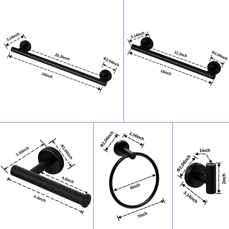 6 - Piece Bathroom Hardware Set, Black
