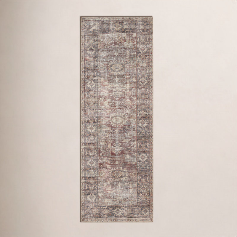 Tapis bordeaux / antique Georgie, Tapis de couloir 3 pi x 10 pi