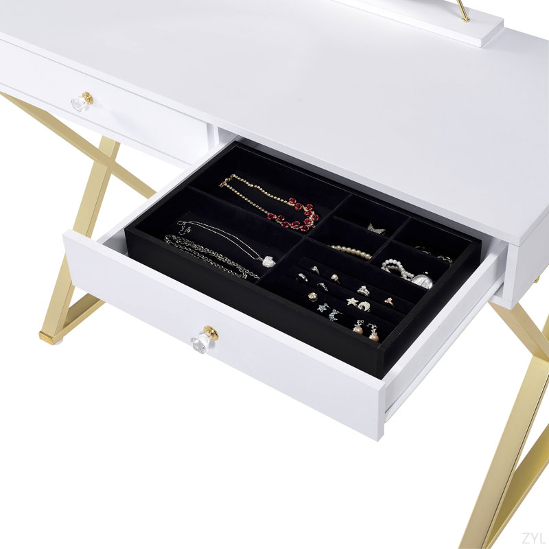 Bureau de meuble-lavabo avec miroir et plateau à bijoux Coleen