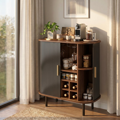 28" Modern Fluted Bar Cabinet with Storage Drawer & Hidden Side Compartments