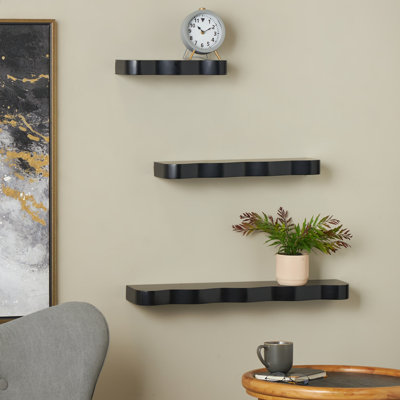 Cole And Grey Wood Handmade Room Black Wall Shelf With Various Sizes Set