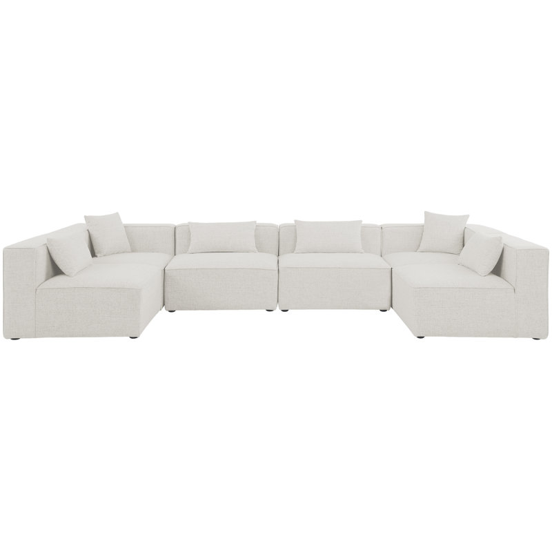 Olayemi Upholstered U-Shaped Sectional Reversible, Cream Linen Textured Fabric