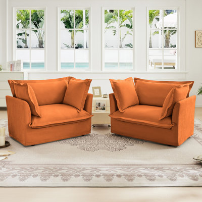 Set Of 2 Slipcovered Armchairs,Deep Seat Accent Chair Set For Living Room, Reading Room, Bedroom And Working Spaces,Armchair Sets With Large Soft Pillows,Chenille Fabric