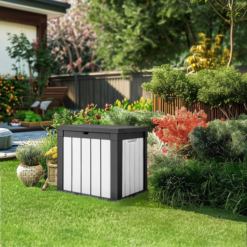 Vbal Water Resistant Resin Lockable Deck Box, Black/White