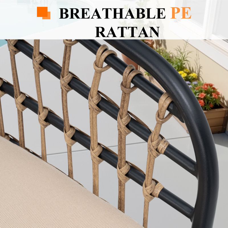 Ensemble repas pour 8 personnes en métal avec coussins amovibles et trou pour parasol, Beige Cushion/Brown Table Top