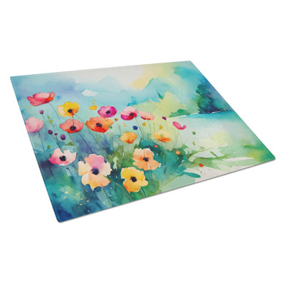 Anemones in Watercolor Glass Cutting Board Large