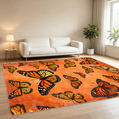 Tapis 1 pièce à thème papillon pour le salon, doux et confortable, adapté à toutes les saisons, facile à entretenir, tapis de sol intérieur lavable à la machine, sous la table de ferme convenant à la chambre à coucher, à la salle à manger, au couloir, au patio, au balcon, à la maison. .