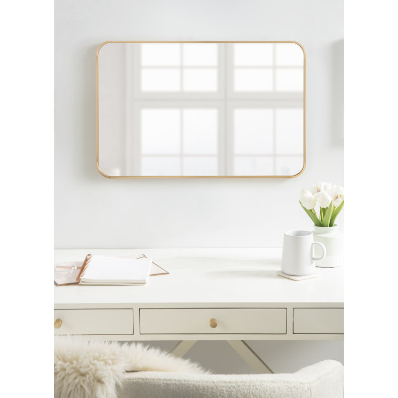 Anacleta Radius Rectangle Framed Wall Mirror, Gold, 30" x 20"