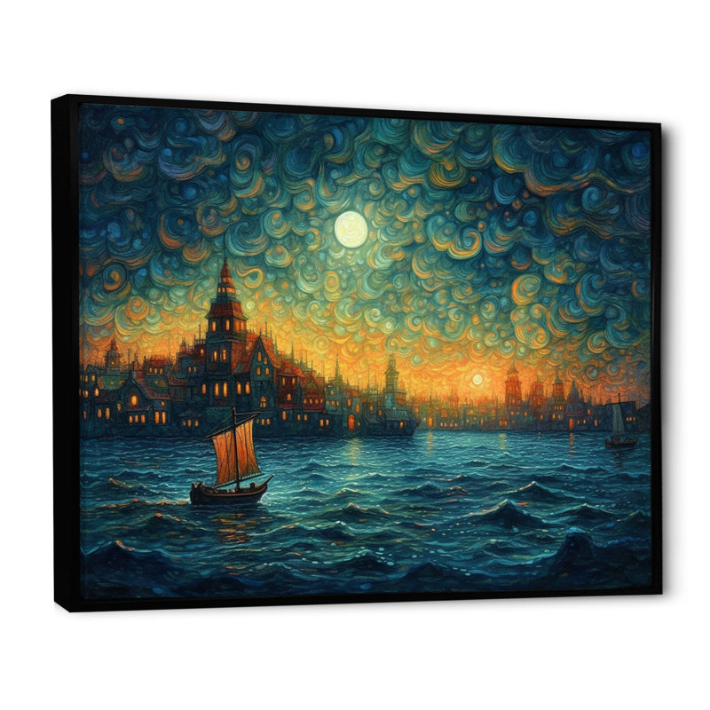 «Roselba Blue and Green Electrifiant Skylines», reproduction sur toile, H 12 po x l 20 po x P 1 po, Cadre flottant noir
