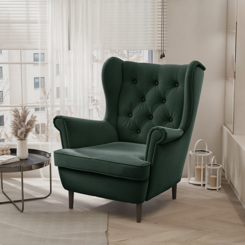 Upholstered Armchair, Black, Green