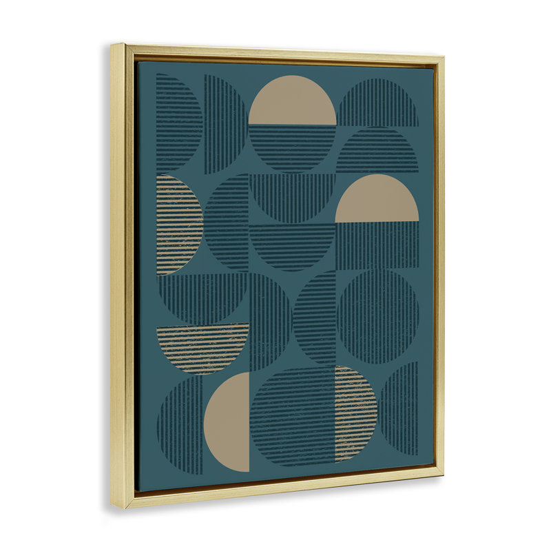 Deco Arches Blue & Beige Canvas Wall Art by Vision Studio, 31" H x 25" W, Metallic Gold Floater Frame