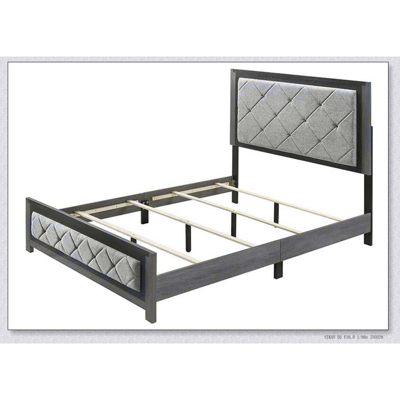 Jehoram Grey Linen & Grey Finish Queen Bed