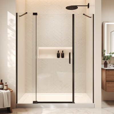 Porte de douche pivotante sans cadre de 56 à 60 po x H 70 po sans rail supérieur avec quincaillerie en acier inoxydable 304 réglable en largeur (jusqu'à 4 po)