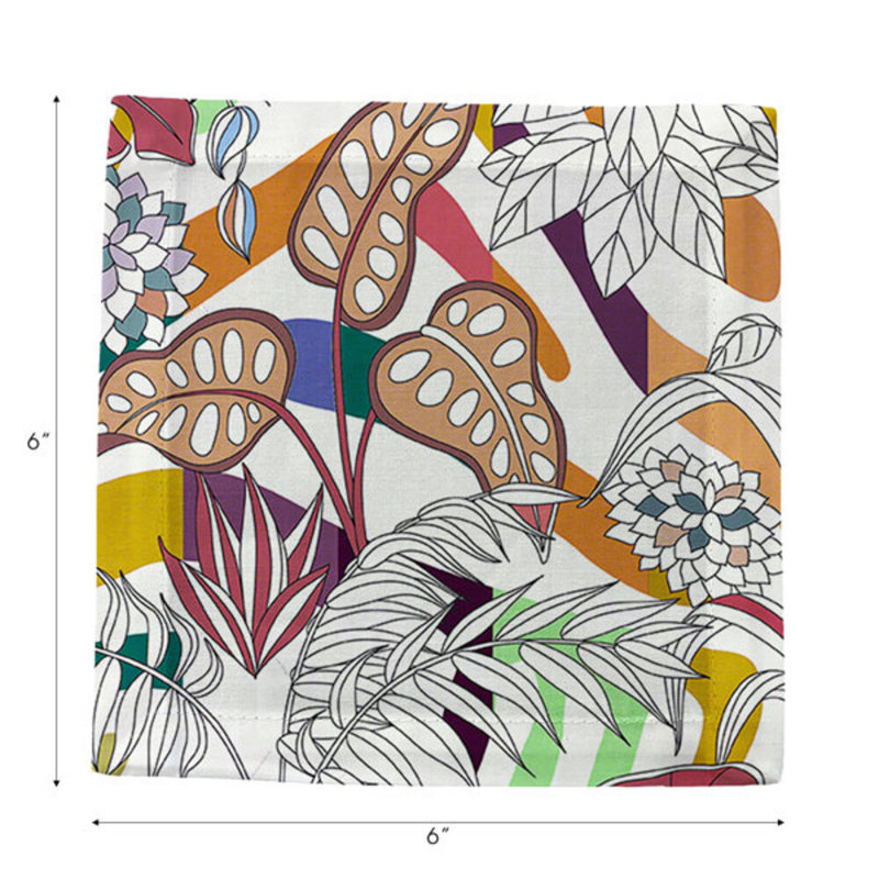 Sabi Jungle Hemstitch Cocktail 6" Linen/Cotton Napkin, Cherry