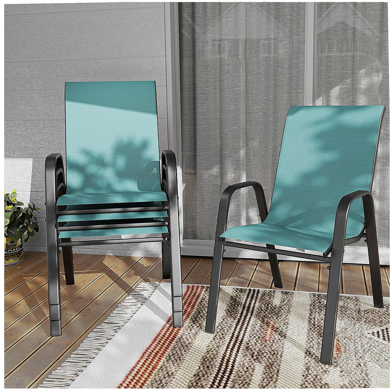 Outdoor Dining Chair 4-Piece Set - Wide Seat 350 lbs Capacity - Waterproof & Rust-Resistant Teslin Fabric Metal Frame - Ergonomic Lumbar Support - Ideal for Patio, Restaurant, Banquet Hall