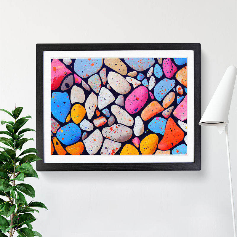 XH1022-4912X Idyllic River Pebbles - Single Picture Frame Print, 46cm H x 64cm W x 2cm D, Black