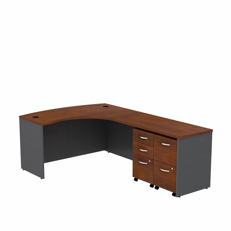 Bureau en forme de L à l'avant gauche avec 2 piédestaux mobiles Series C, Droite, Cerisier Hansen