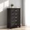 Commode haute Teno, 5 tiroirs, nickel, bois franc brun foncé