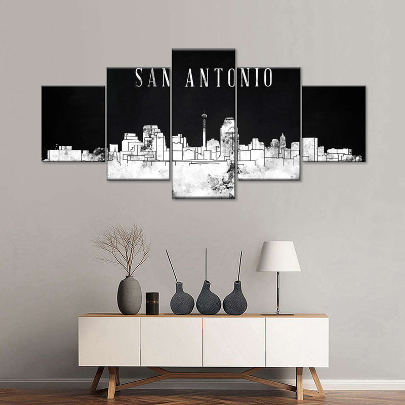 " San Antonio Skyline BW " 5 - Pieces, 24" H x 55" W x 1.25" D