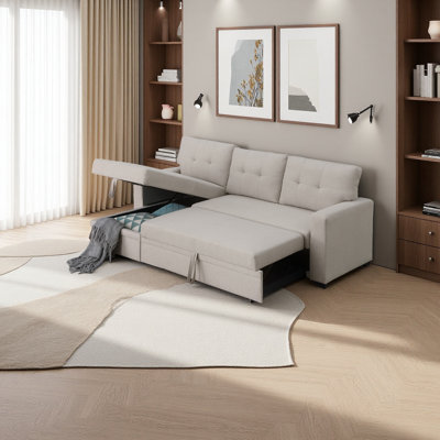 Upholstered Pull Out Sectional Sofa With Chaise