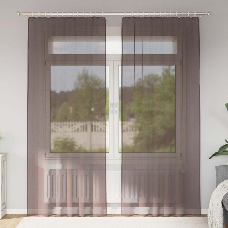 Voile Curtains With Tab Top 2 Pcs, 140cm Width x 225cm Drop, Brown