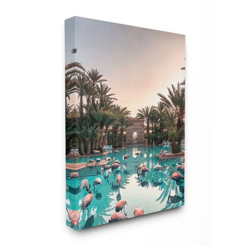 «Tropical Tropical Flamingo Pool Relaxed Reflection Palm Trees» par Daphne Polselli, impression, Toile tendue