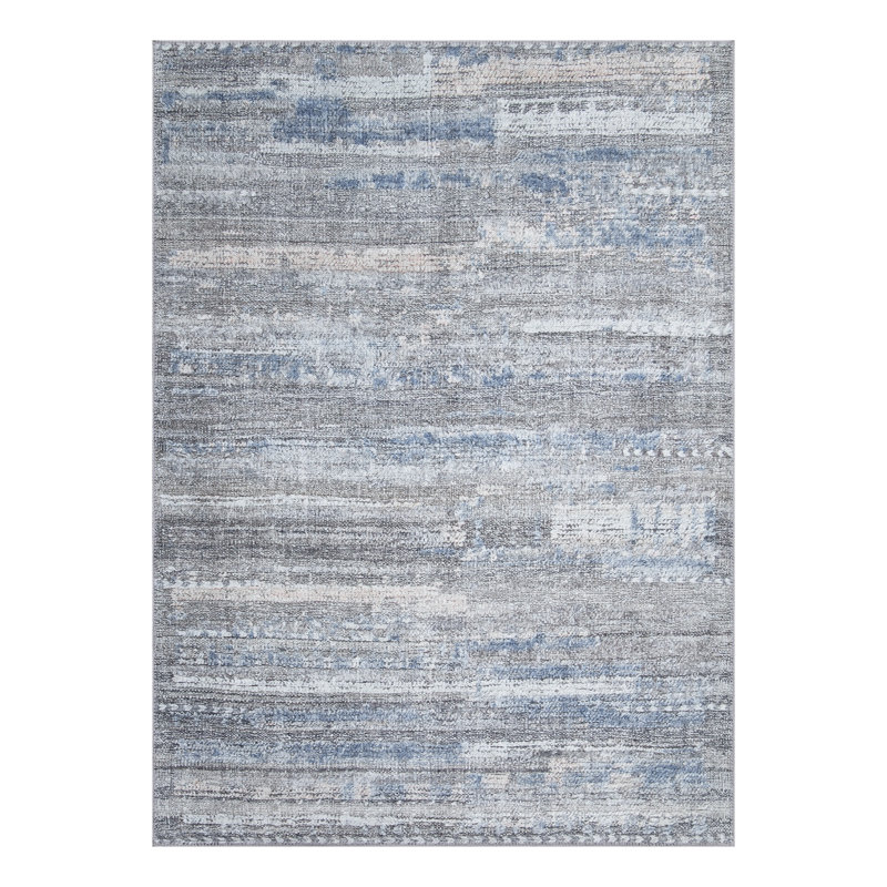 Tapis antidérapant lavable 17 Stories - gris / bleu / rosé, Rectangle 5 pi x 7 pi