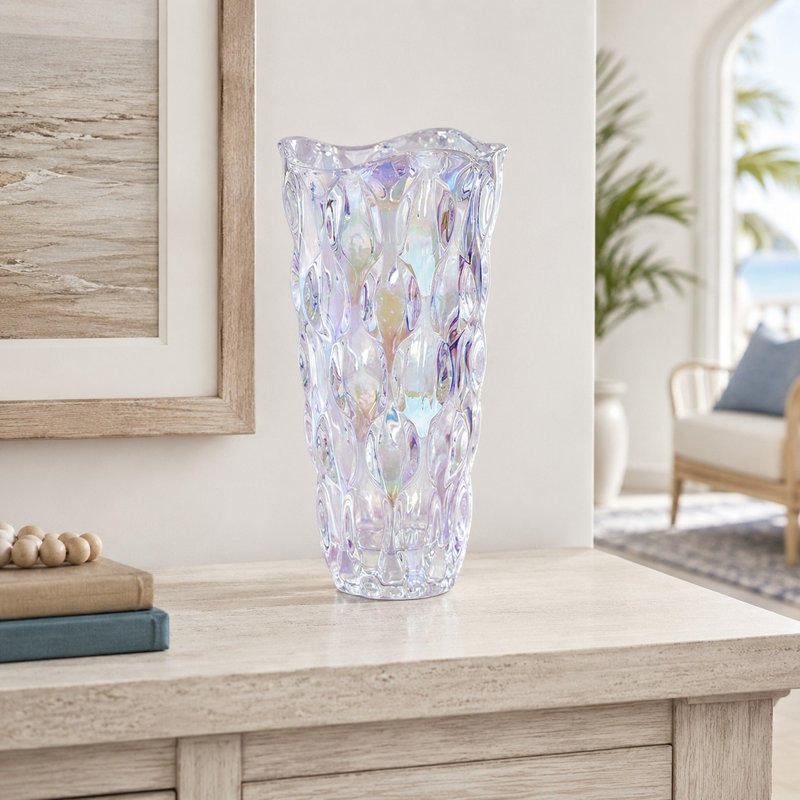 Vase en verre nacré 9,5 "avec motif texturé, Transparent et coloré