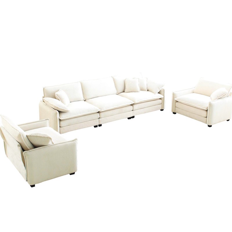 Velours côtelé beige 5, coussins et coussins moelleux, look cinéma maison, simple et confortable 3 + 2 lits simples, conception de cinéma, flair